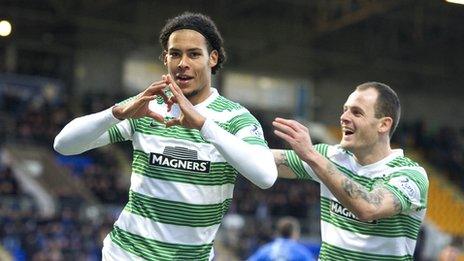 Virgil van Dijk celebrates his early goal for Celtic