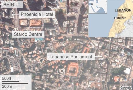 Beirut map - scene of bombing