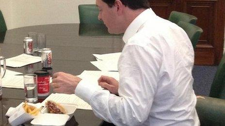 George Osborne eating a burger in Downing Street