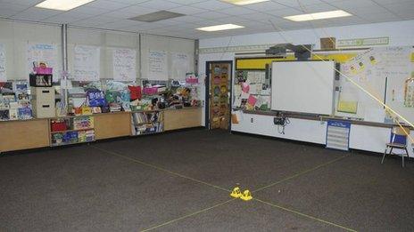 Classroom at Sandy Hook Elementary after the shooting, released by Connecticut police (27 December 2013)