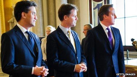 Ed Miliband, Nick Clegg and David Cameron