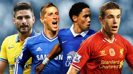 Olivier Giroud, Fernando Torres, Steven Pienaar, Jordan Henderson