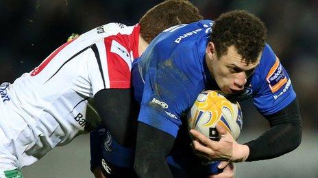 Ulster’s Paddy Jackson tackles Zane Kirchner of Leinster