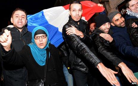 Fans of Dieudonne outside his theatre in Paris