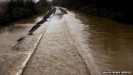 Railway line flooding between Cwmbach and Aberaman, near Aberdare