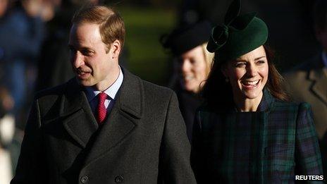 Prince William and the Duchess of Cambridge walk to a Christmas Day morning service at the church on the Sandringham Estate in Norfolk