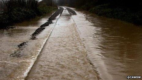 Railway line flooding between Cwmbach and Aberaman, near Aberdare