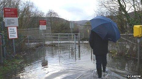 A flooded railway line just south of Aberdare