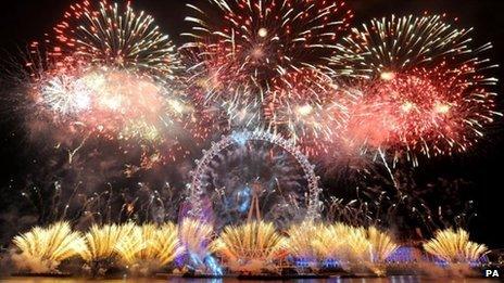 New Year's Eve firework display over River Thames