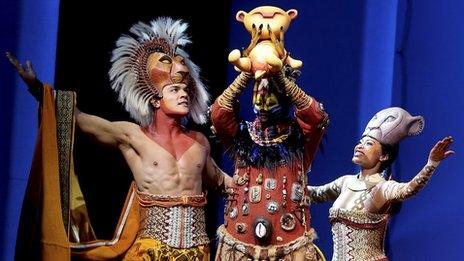 Nick Afoa, Buyi Zama and Josslynn Hlenti in the Sydney production of The Lion King