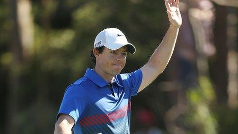 Rory McIlroy celebrates his victory at the Australian Open