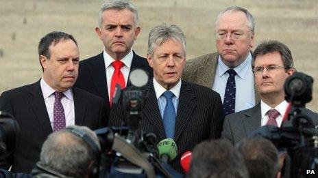 DUP talks team at Stormont last month