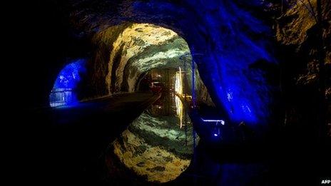 Picture of the inside of a salt mine in Colombia, used to shoot scenes of a Hollywood film on the miners