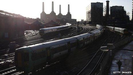 Trains moving in and out of London's Victoria station