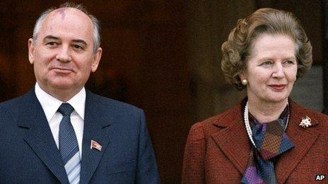 Mikhail Gorbachev and Margaret Thatcher in 1984