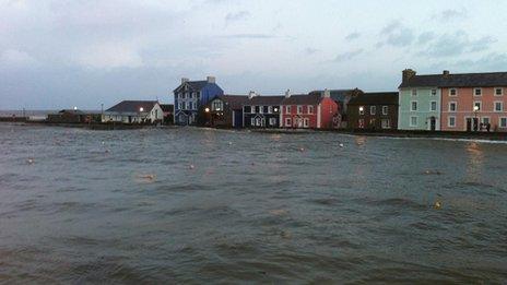 Aberaeron harbour in Ceredigion an hour before high tide on Friday morning