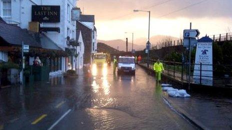 The road was closed near the Last Inn public house in Barmouth, Gwynedd