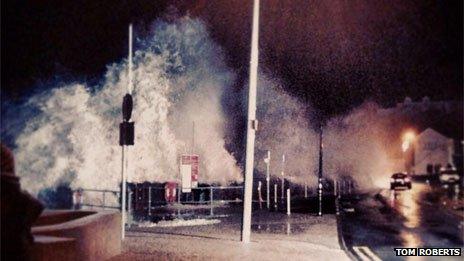 Waves at Pendine in Carmarthenshire on Friday evening