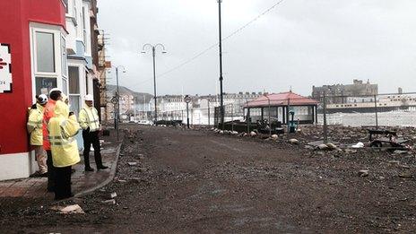 Aberystwyth seafront on Monday after high tide