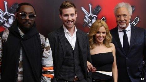 will.i.am, Ricky Wilson, Kylie Minogue and Sir Tom Jones