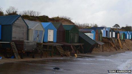 Damage to beach huts in Abersoch