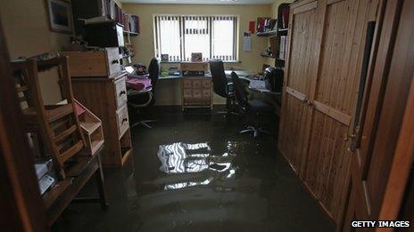 A flooded room in a house