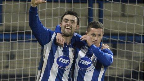 Eoin Bradley celebrates scoring against Ards on Saturday