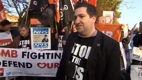 Steve Sweeney of the GMB and protestors