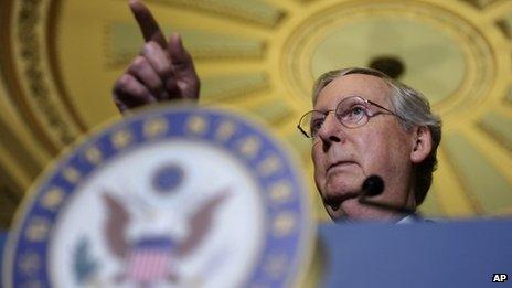 Senate Minority Leader Mitch McConnell of Kentucky speaks to reporters during a news conference on Capitol Hill in Washington 10 December 2013