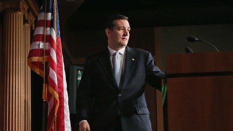 US Senator Ted Cruz approaches a podium before a press conference on March 13, 2013.