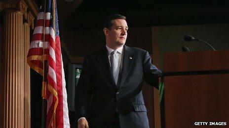 US Senator Ted Cruz approaches a podium before a press conference on March 13, 2013.