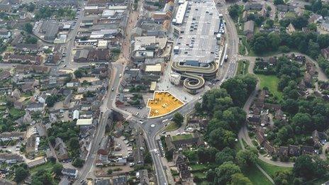 Bicester and the area where the building will go marked with yellow