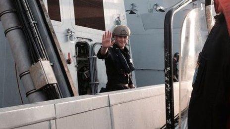 Leaving the Norwegian frigate HNoMS Helge Ingstad