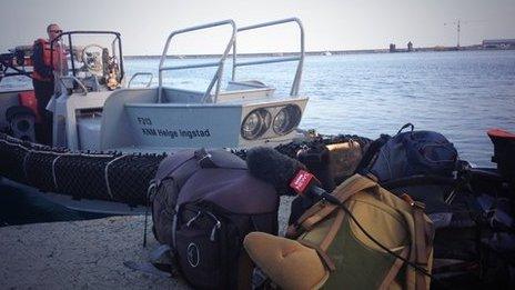 BBC equipment on the quayside