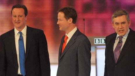 David Cameron, Nick Clegg and Gordon Brown in the 2010 debates