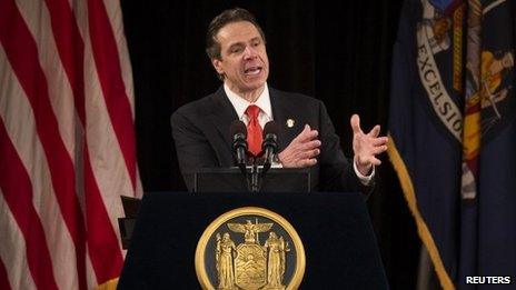 New York State Governor Andrew Cuomo delivers his fourth State of the State address from the New York State Capitol in Albany, New York, 8 January 2014