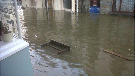 Flooded street in Cardigan on35 January 2014