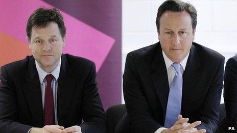 Nick Clegg, left, with David Cameron, right