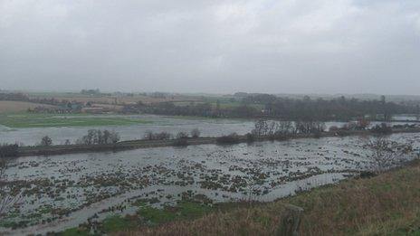 River Frome flooding from Poundbury Fort, Dorchester