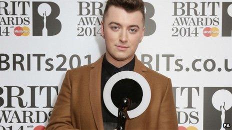 Sam Smith with his Brit Award