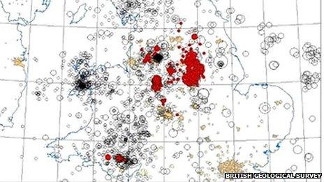 Map showing seismic activity across Britain