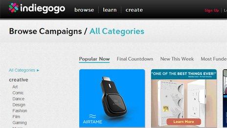 Indiegogo's website