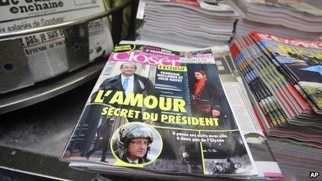 Closer magazine with photos of President Francois Hollande and actress Julie Gayet on its front page