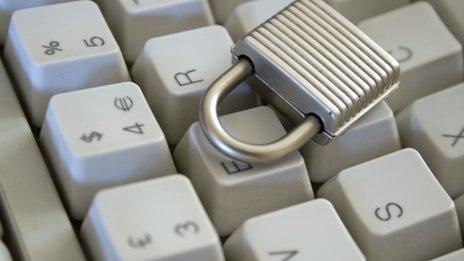 Padlock on a computer keyboard