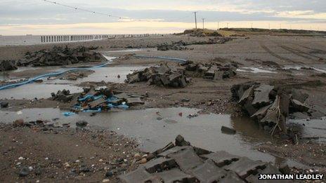 The road along Spurn Point after the North Sea tidal surge