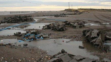 The road along Spurn Point after the North Sea tidal surge