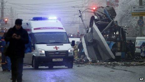 File photo of an ambulance leaving the site of the second explosion in Volgograd (31 December 2013)