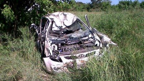 Car on the side of the road in the Kruger National Park, April 15 2013