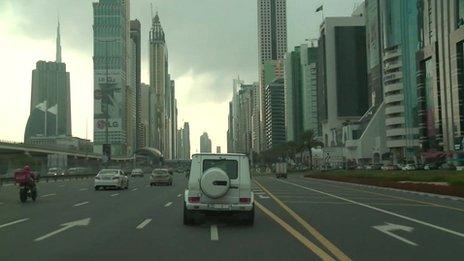 The sheikh driving his car around Dubai