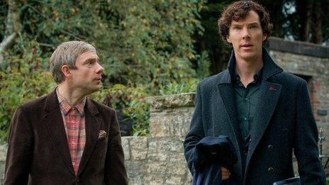 Martin Freeman as John Watson and Benedict Cumberbatch as Sherlock Holmes